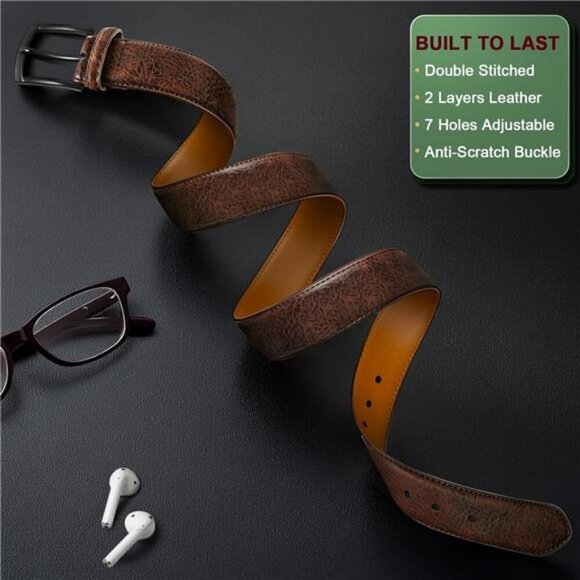 Men Leather Belt 2 Pack Adjustable Dress Belt Casual Jeans Belt 1 3 8 Inch - Picture 3 of 8